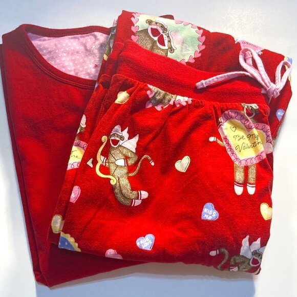 Nick & Nora SZ L Valentines Pajama Set Sock Love Monkey Lounge Comfy - Picture 4 of 8